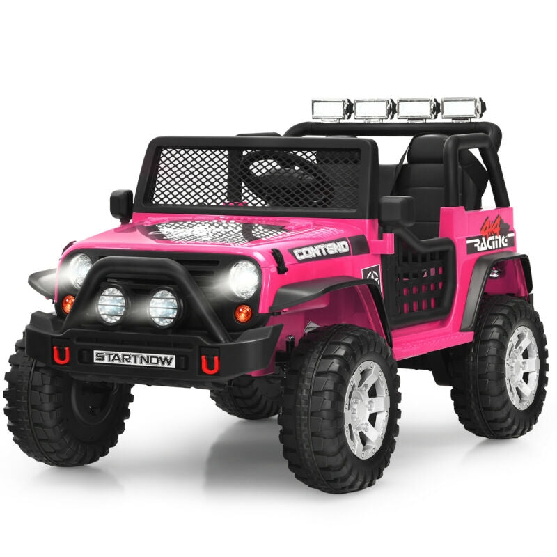 12V Kids Electric Ride On Truck with Remote Control and Operation Lever-Red - Pink