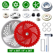 10" x 80T 9" x 36T Carbide Tip Brush Cutter Blades with Universal Adapter Kit Alloy Steel Blades Compatible with Brush Cutter Trimmer Weed Eater