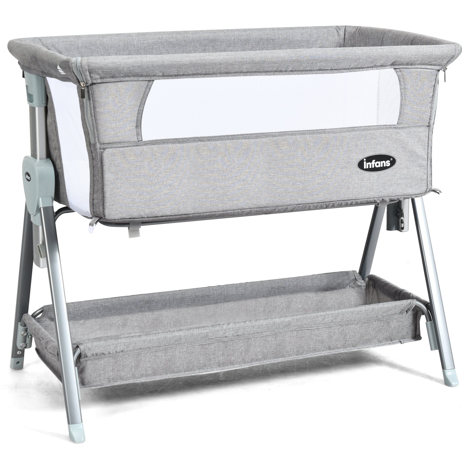 Adjustable Baby Bedside Crib with Large Storage-Gray - Gray