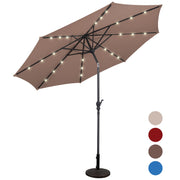 10 Feet Patio Solar Umbrella with Crank and LED Lights-Tan