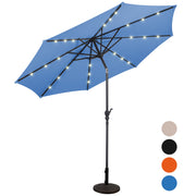 10 Feet Patio Solar Umbrella with Crank and LED Lights-Blue
