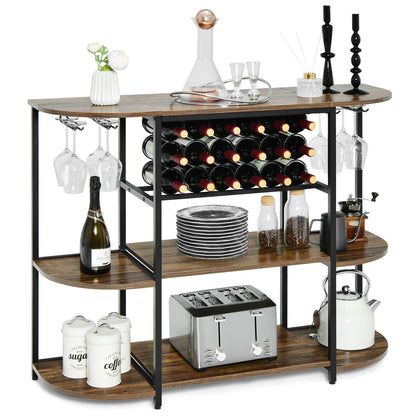 47 Inches Wine Rack Table with Glass Holder and Storage Shelves