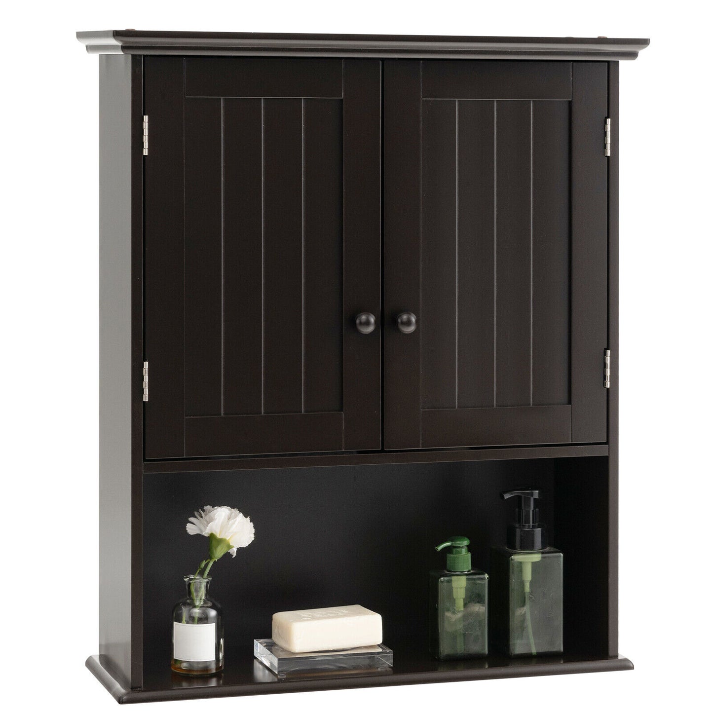 2-Door Wall Mount Bathroom Storage Cabinet with Open Shelf-Espresso - Espresso