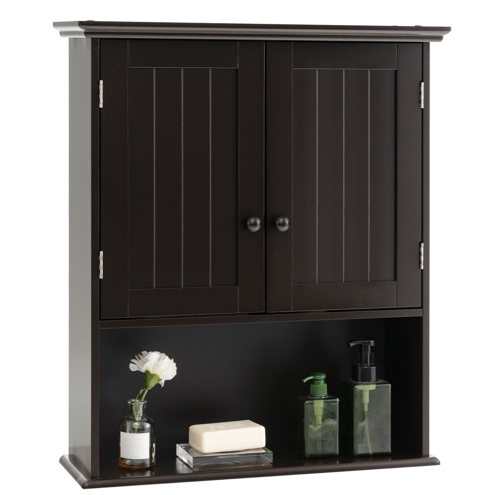 2-Door Wall Mount Bathroom Storage Cabinet with Open Shelf-Espresso - Espresso