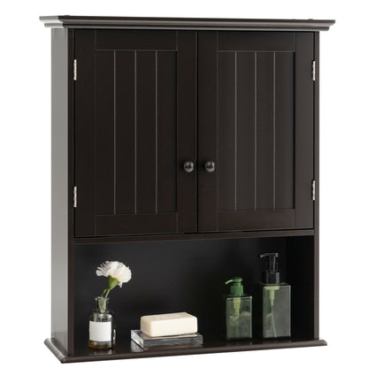 2-Door Wall Mount Bathroom Storage Cabinet with Open Shelf-Espresso - Espresso