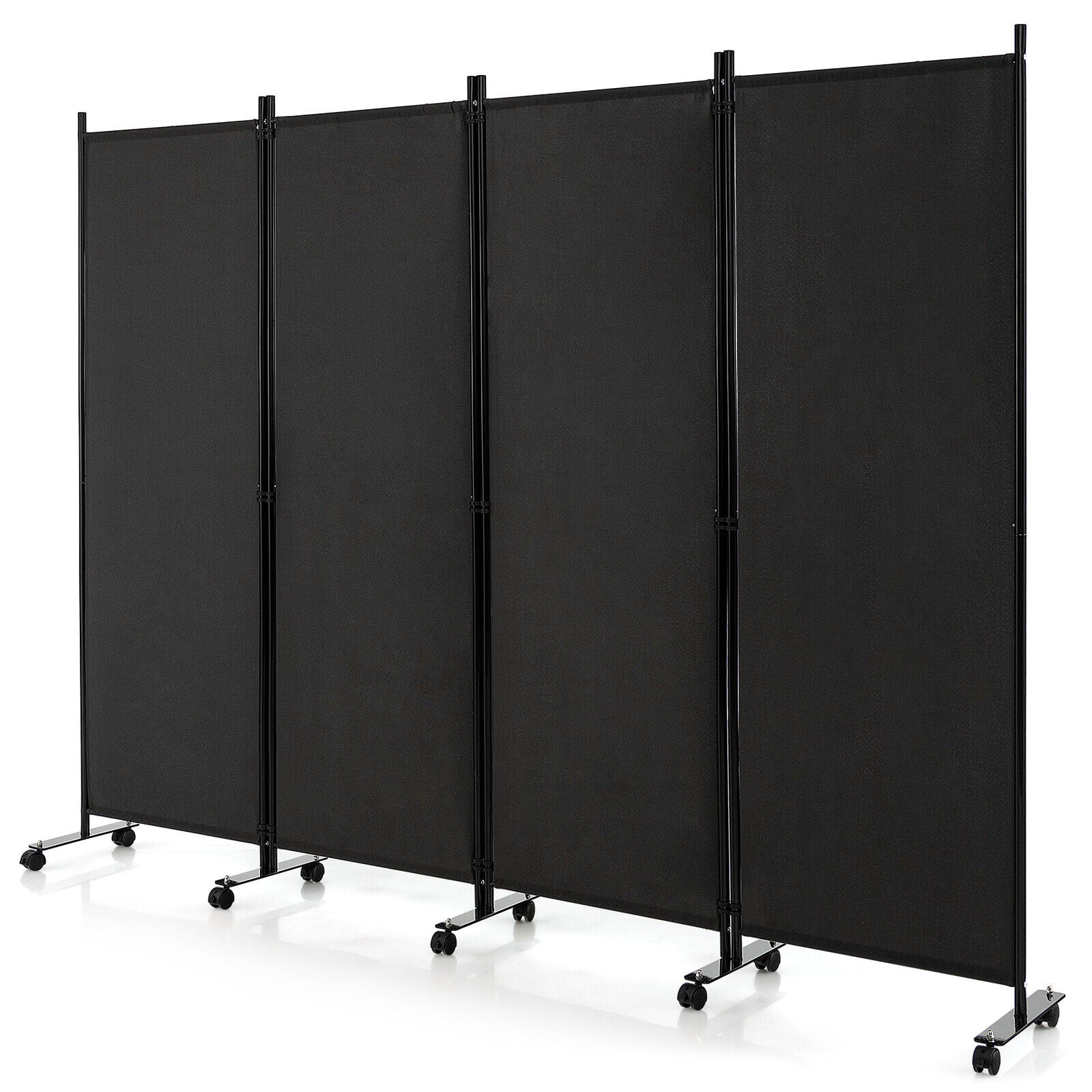 4-Panel Folding Room Divider 6 Feet Rolling Privacy Screen with Lockable Wheels-Black - Black