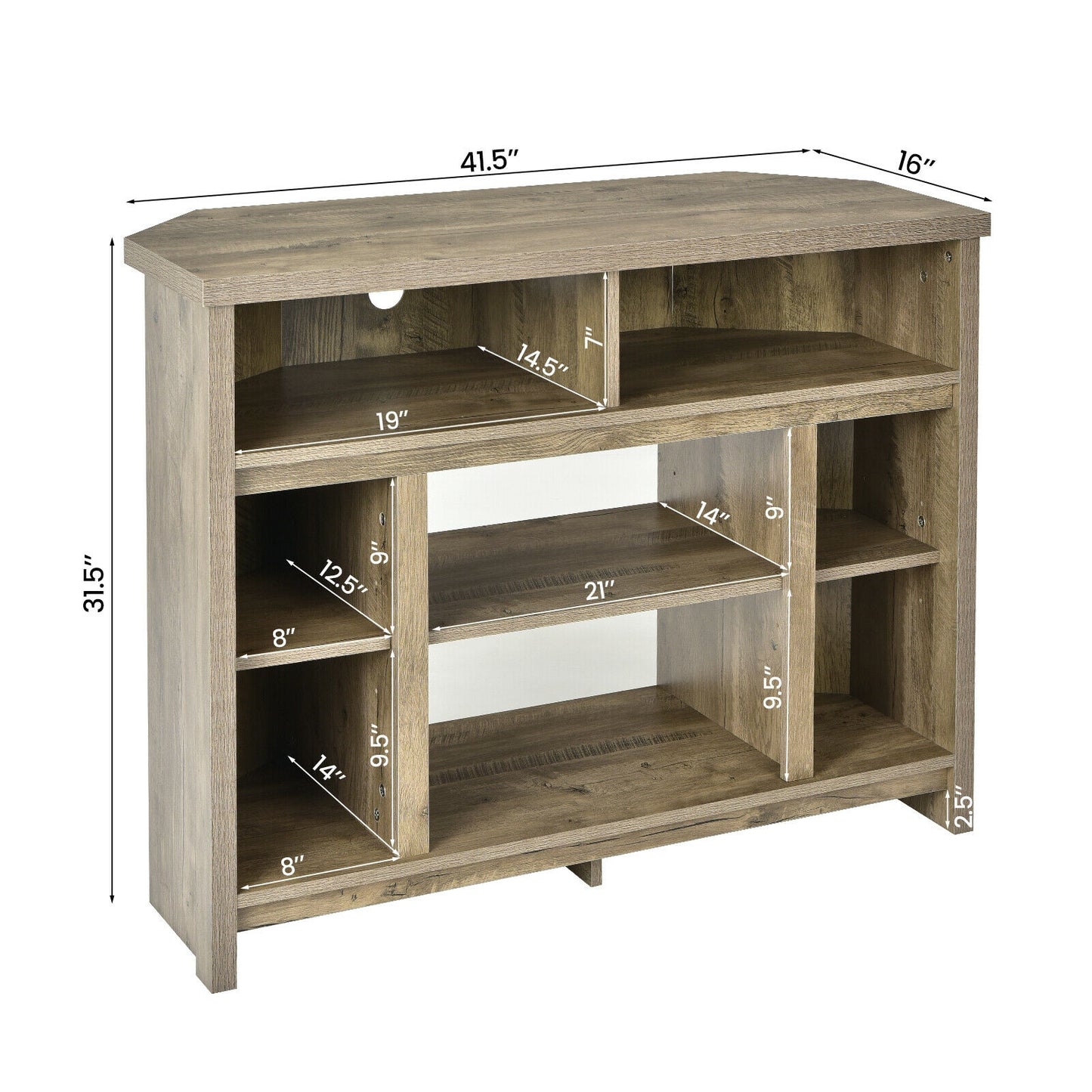 Modern Corner TV Stand with Adjustable Shelves for TVs up to 48 Inch-Natural