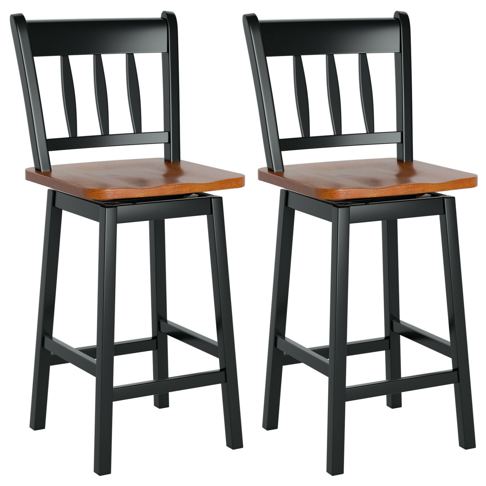 24.5 Inches Set of 2 Swivel Bar Stools with 360° Swiveling-Black - Black