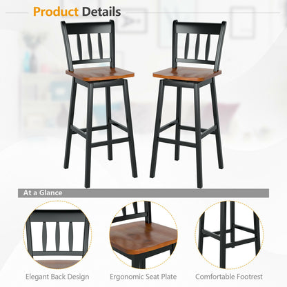 30.5 Inches Set of 2 Swivel Bar Stools with 360¬∞ Swiveling-Black