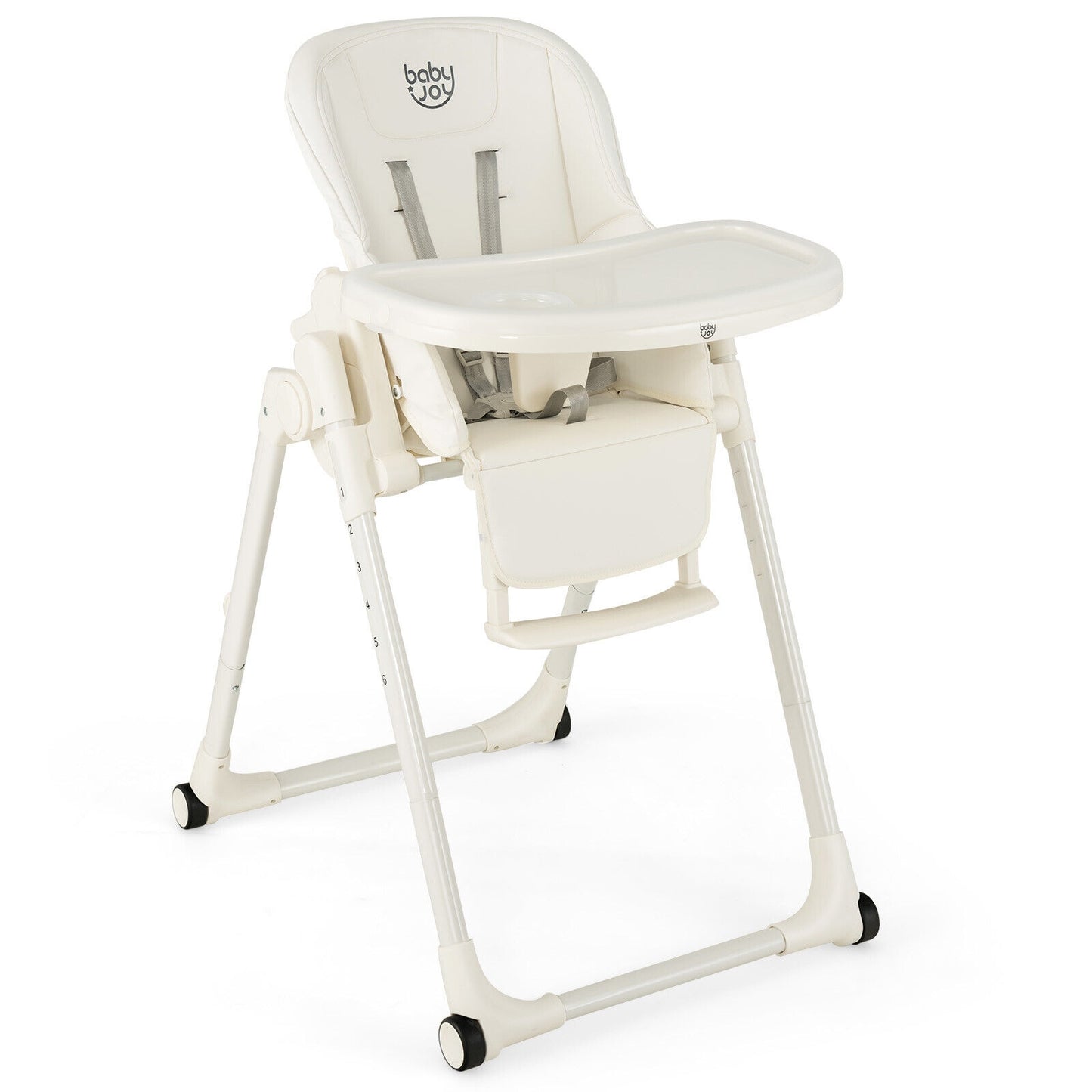 4-in-1 Baby High Chair with 6 Adjustable Heights-Beige - Beige