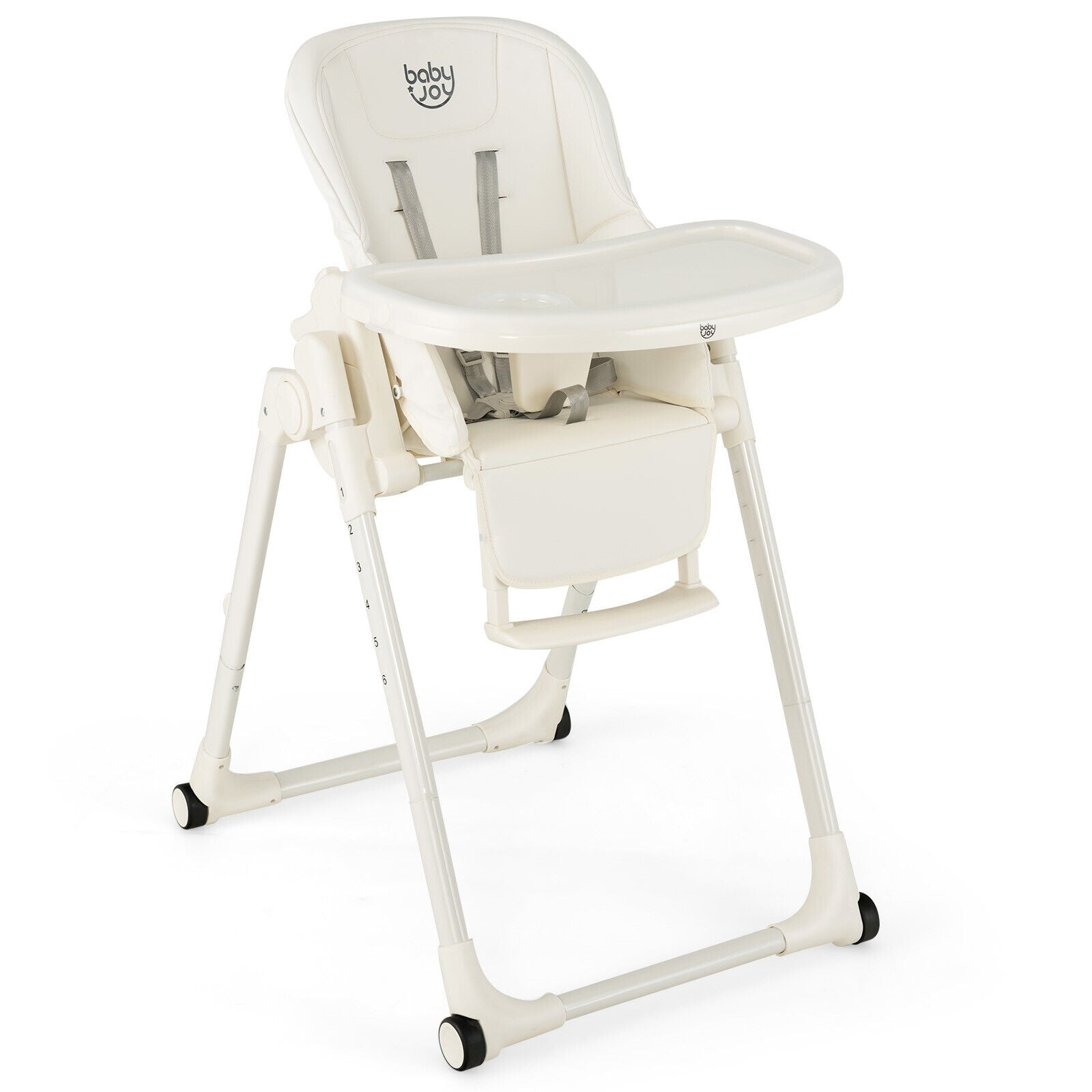 4-in-1 Baby High Chair with 6 Adjustable Heights-Beige - Beige
