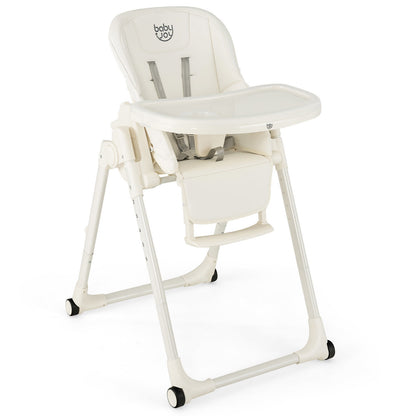 4-in-1 Baby High Chair with 6 Adjustable Heights-Beige - Beige