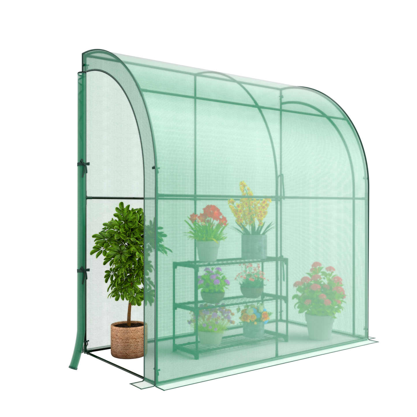 Lean-to Greenhouse with Flower Rack 7 x 3.5 x 7 Feet