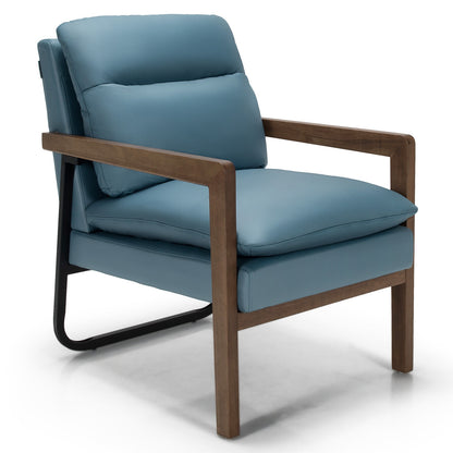 Single Sofa Chair with Extra-Thick Padded Backrest and Seat Cushion-Blue - Blue