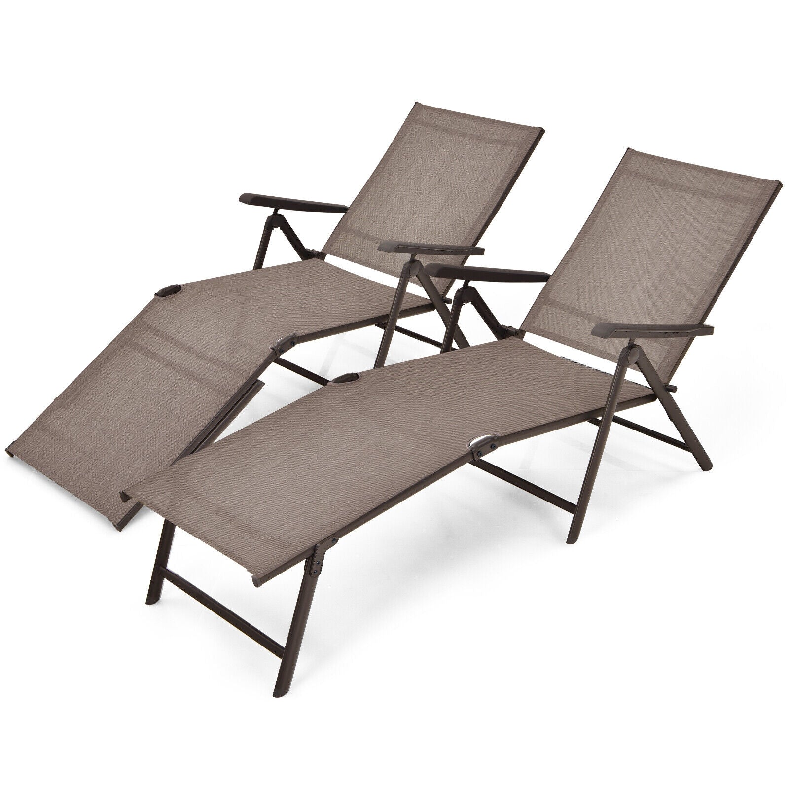 2 Pieces Foldable Chaise Lounge Chair with 2-Position Footrest-Gray - Brown