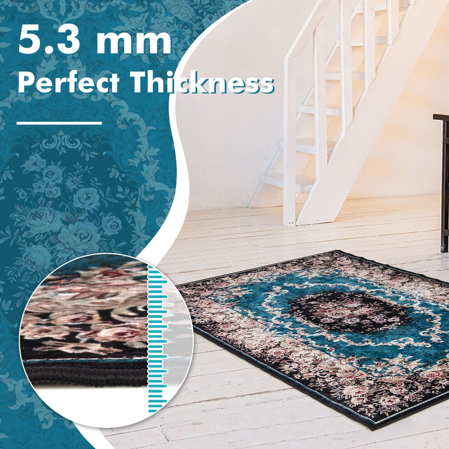 Area Rug with Non-Shedding Surface and Anti-slip Bottom