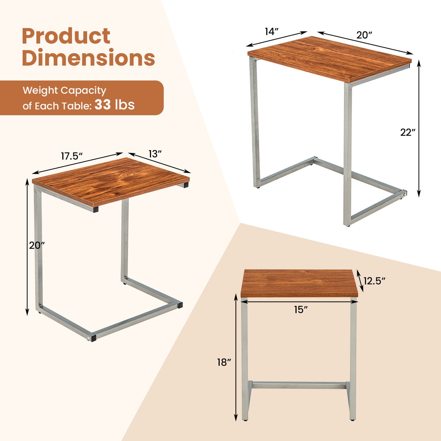 3 Pieces Multifunctional Coffee End Table Set-Brown - Brown