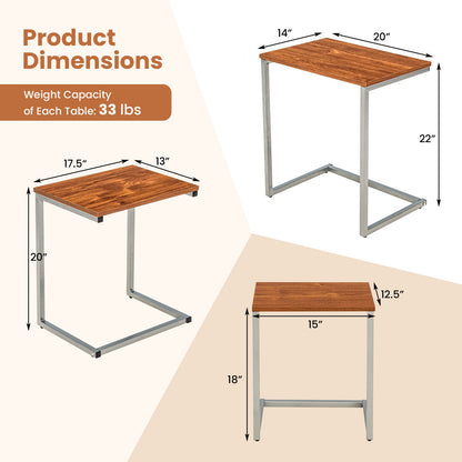 3 Pieces Multifunctional Coffee End Table Set-Brown - Brown