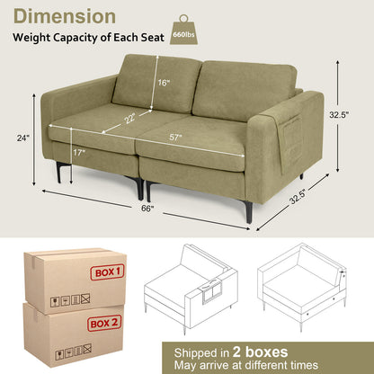 Modern Loveseat Sofa Couch with Side Storage Pocket and Sponged Padded Seat Cushions-Orange - Green