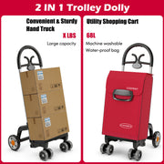 Folding Shopping Cart Utility Hand Truck with Rolling Swivel Wheels-Red