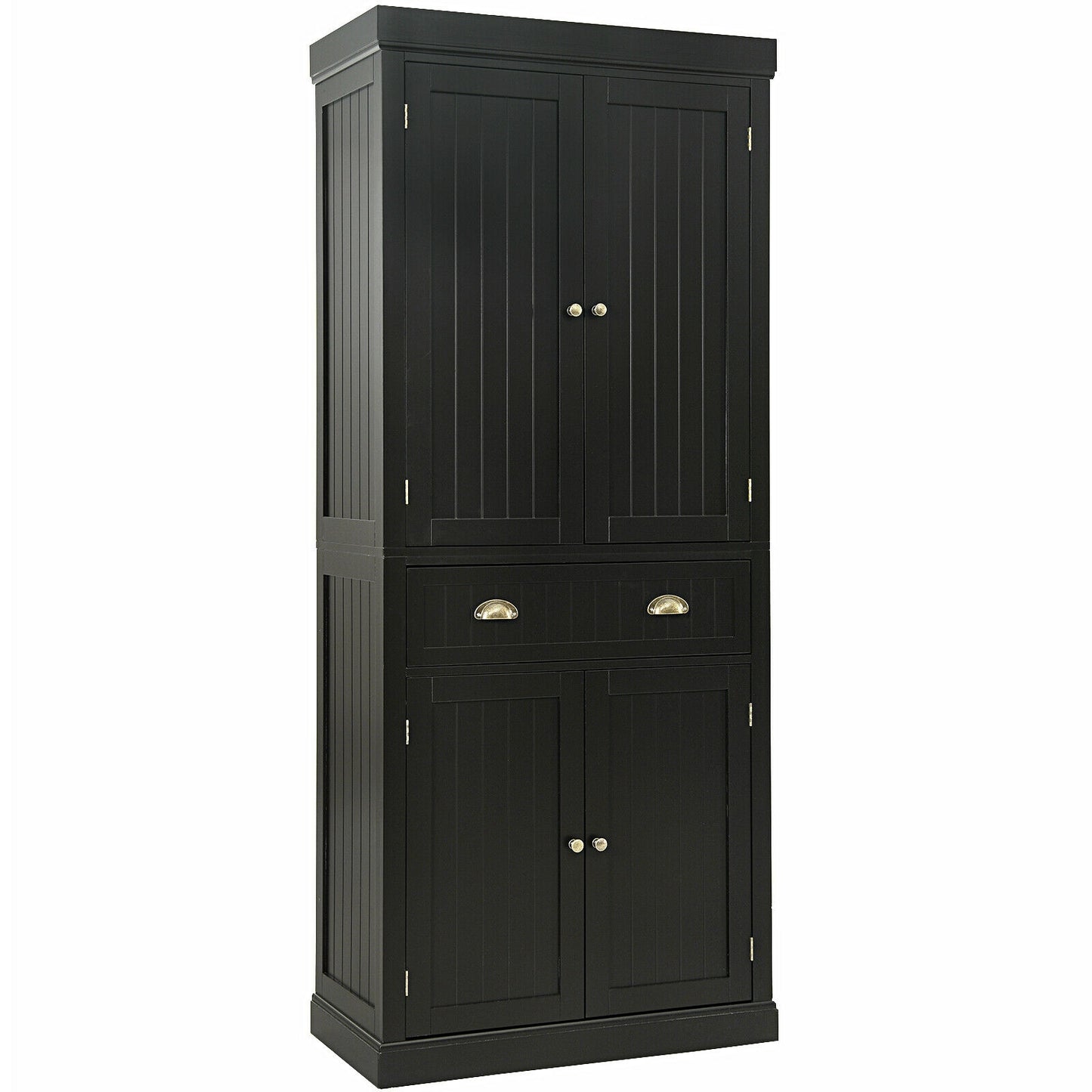 Cupboard Freestanding Kitchen Cabinet w/ Adjustable Shelves-Gray - Dark Brown