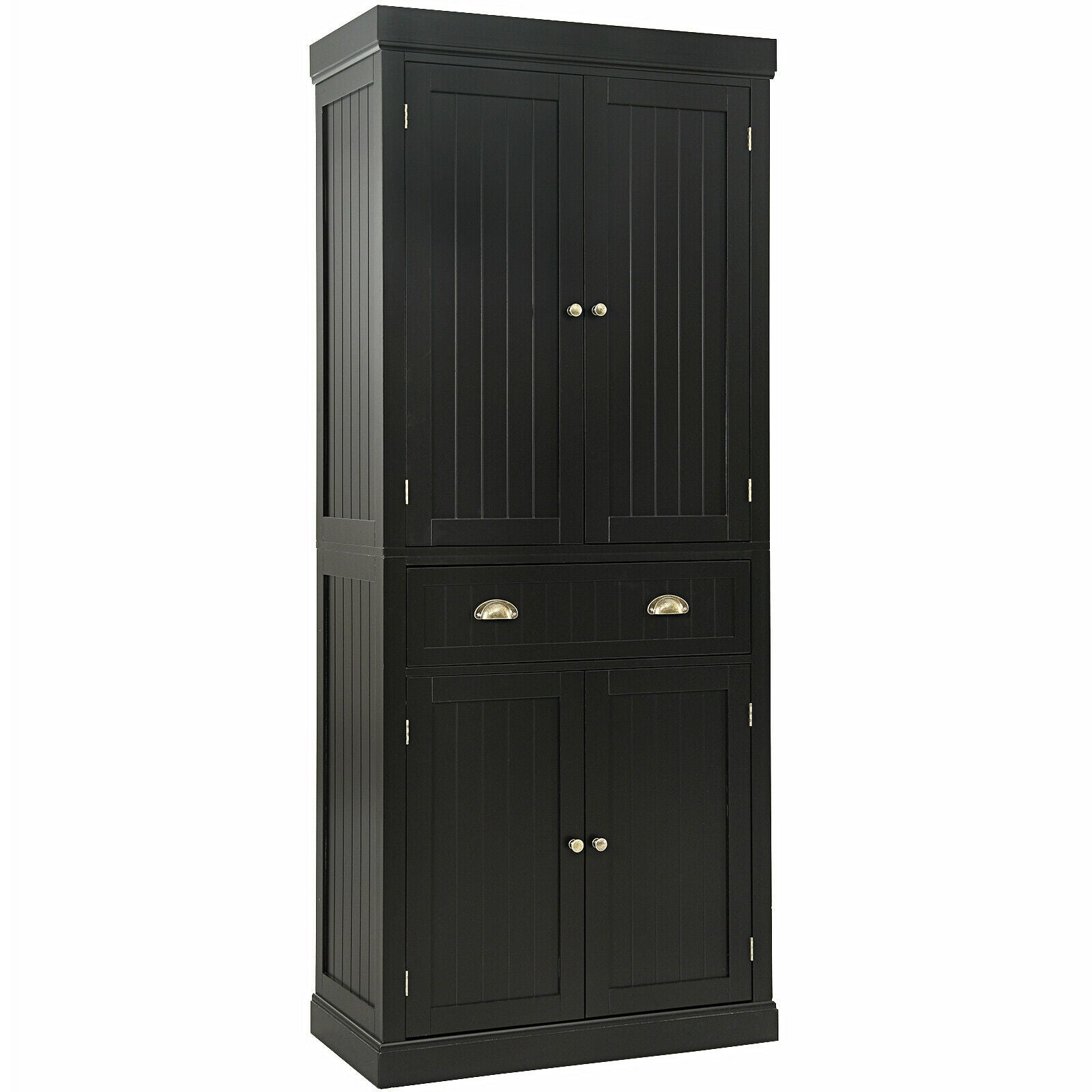 Cupboard Freestanding Kitchen Cabinet w/ Adjustable Shelves-Gray - Dark Brown