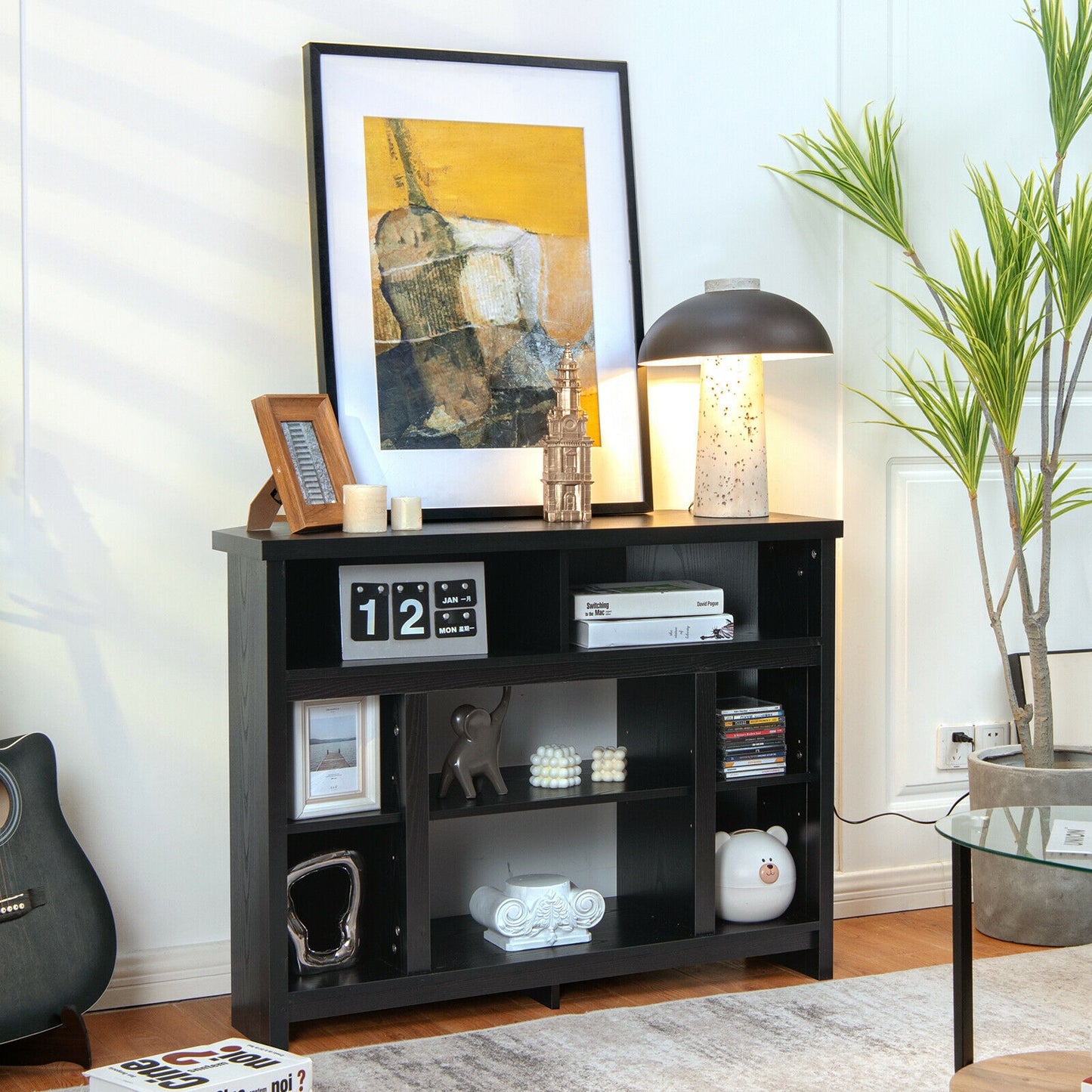 Modern Corner TV Stand with Adjustable Shelves for TVs up to 48 Inch-Black