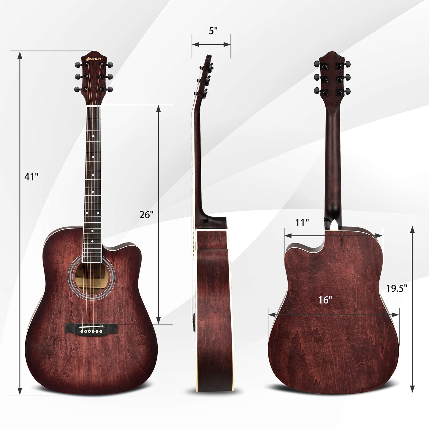 41 Inch Full Size Cutaway Acoustic Guitar Set for Beginner-Red