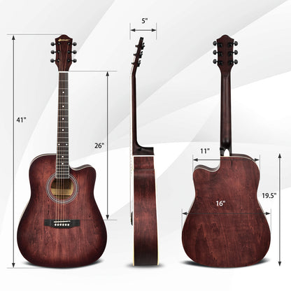 41 Inch Full Size Cutaway Acoustic Guitar Set for Beginner-Red