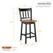 24.5 Inches Set of 2 Swivel Bar Stools with 360° Swiveling-Black