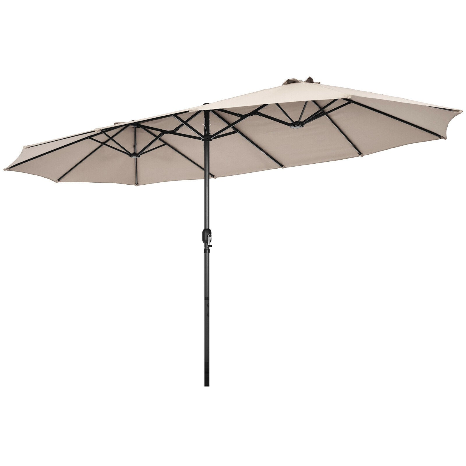 15 Feet Patio Double-Sided Umbrella with Hand-Crank System-Turquoise - Beige