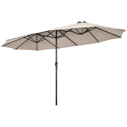 15 Feet Patio Double-Sided Umbrella with Hand-Crank System-Turquoise - Beige