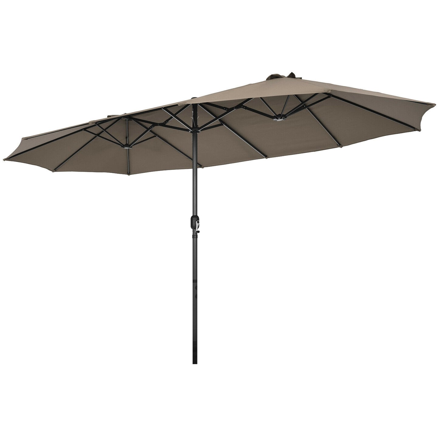 15 Feet Patio Double-Sided Umbrella with Hand-Crank System-Turquoise - Brown