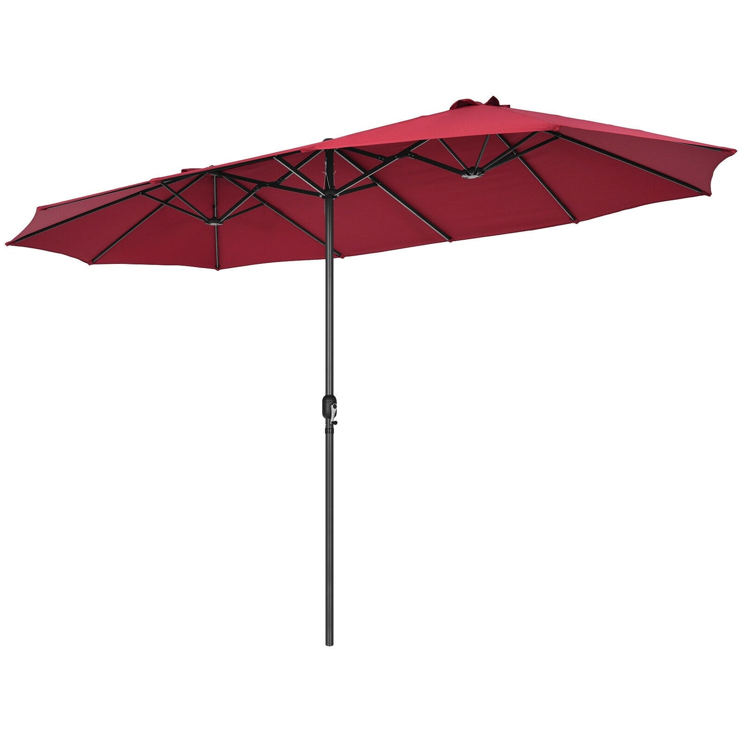 15 Feet Patio Double-Sided Umbrella with Hand-Crank System-Turquoise - Dark Red