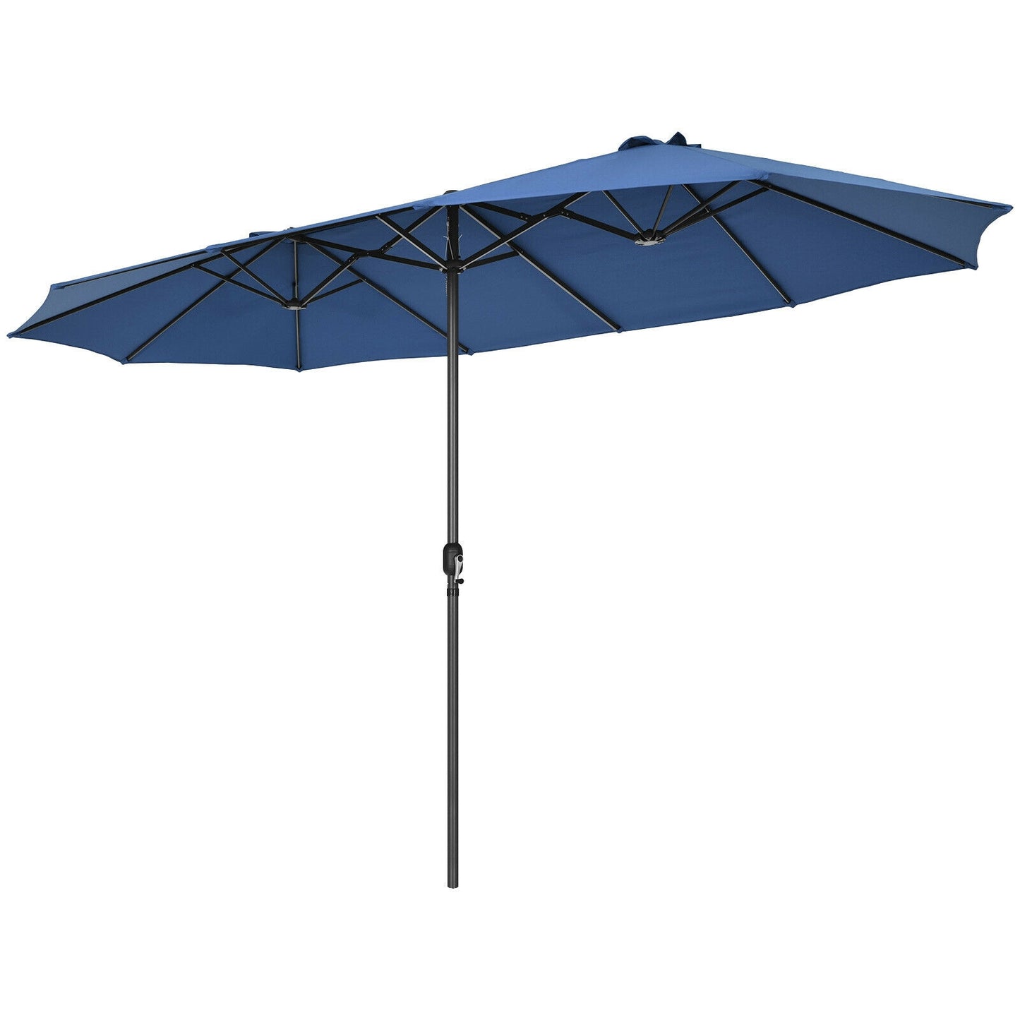 15 Feet Patio Double-Sided Umbrella with Hand-Crank System-Turquoise - Navy