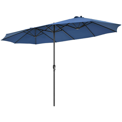 15 Feet Patio Double-Sided Umbrella with Hand-Crank System-Turquoise - Navy