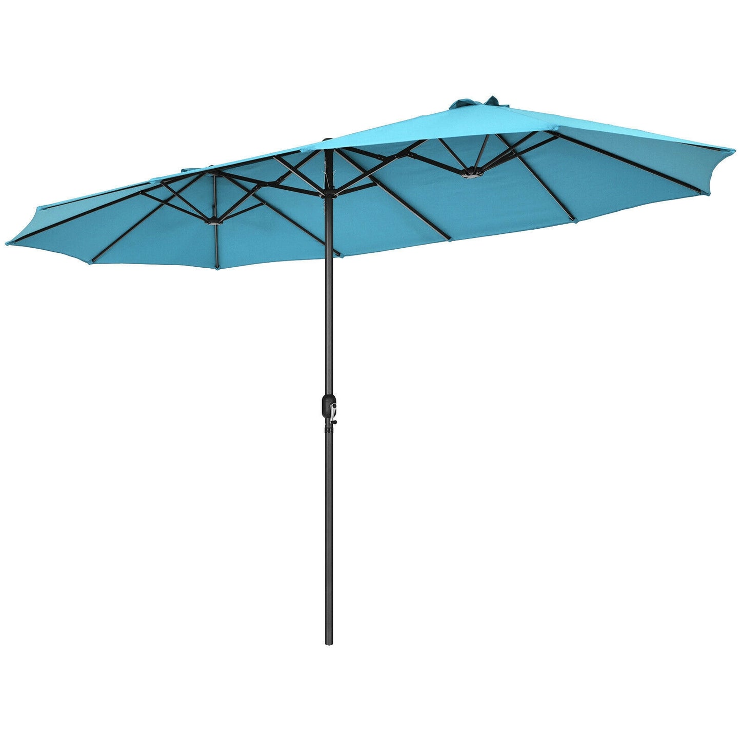 15 Feet Patio Double-Sided Umbrella with Hand-Crank System-Turquoise - Turquoise