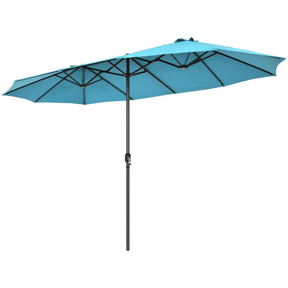 15 Feet Patio Double-Sided Umbrella with Hand-Crank System-Turquoise - Turquoise