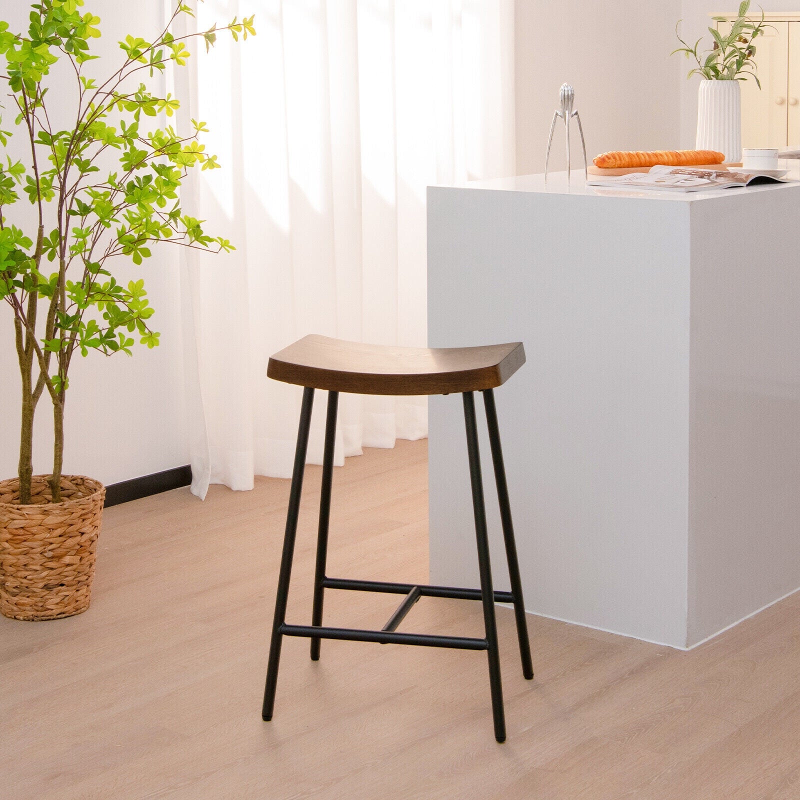 Industrial Saddle Stool with Metal Legs and Adjustable Foot Pads-24 inches
