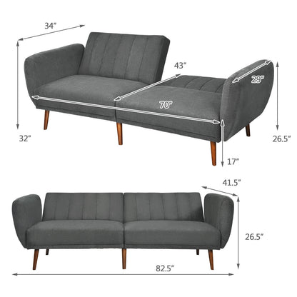 Convertible Futon Sofa Bed Adjustable Couch Sleeper with Wood Legs