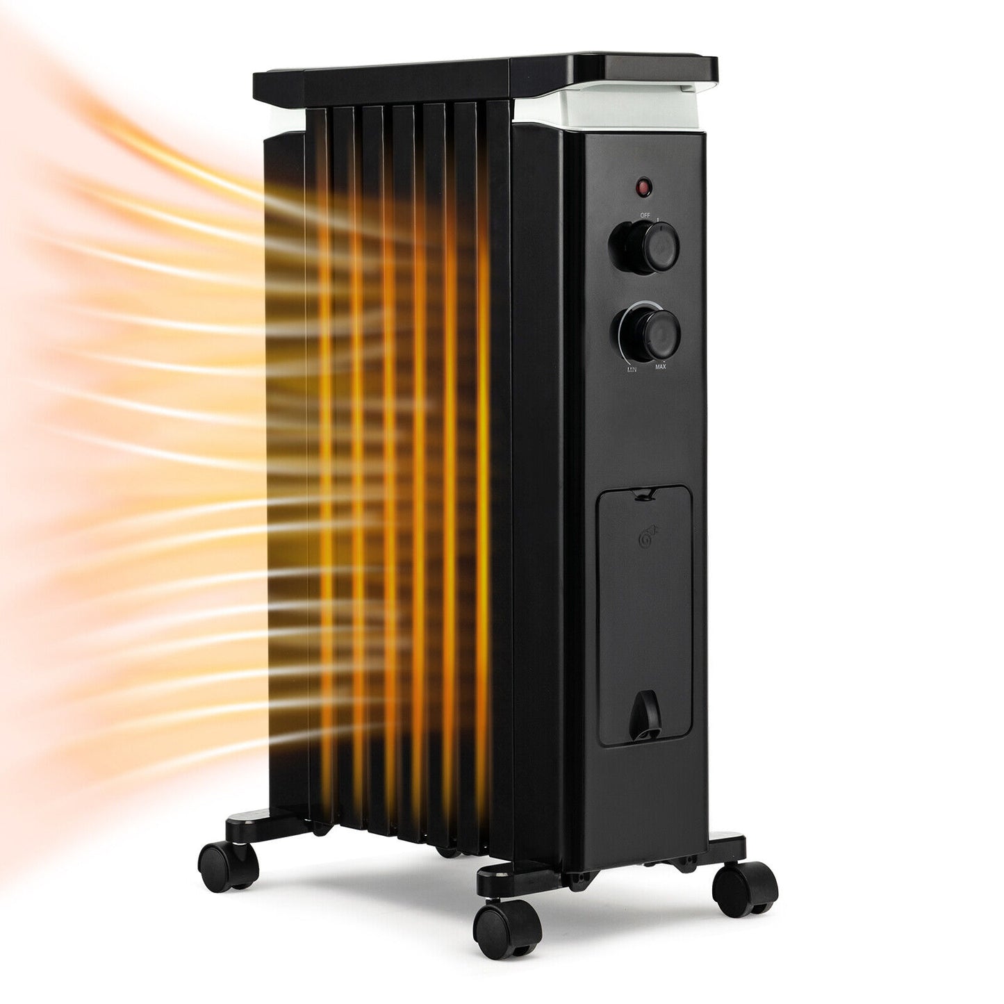 1500W Portable Oil Filled Radiator Heater with 3 Heat Settings-Black - Black