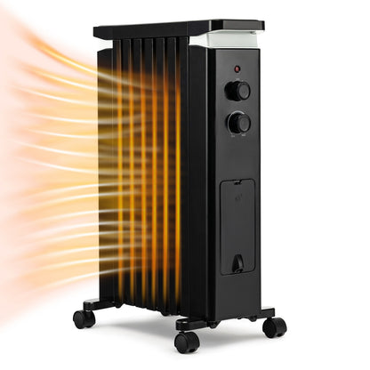 1500W Portable Oil Filled Radiator Heater with 3 Heat Settings-Black - Black