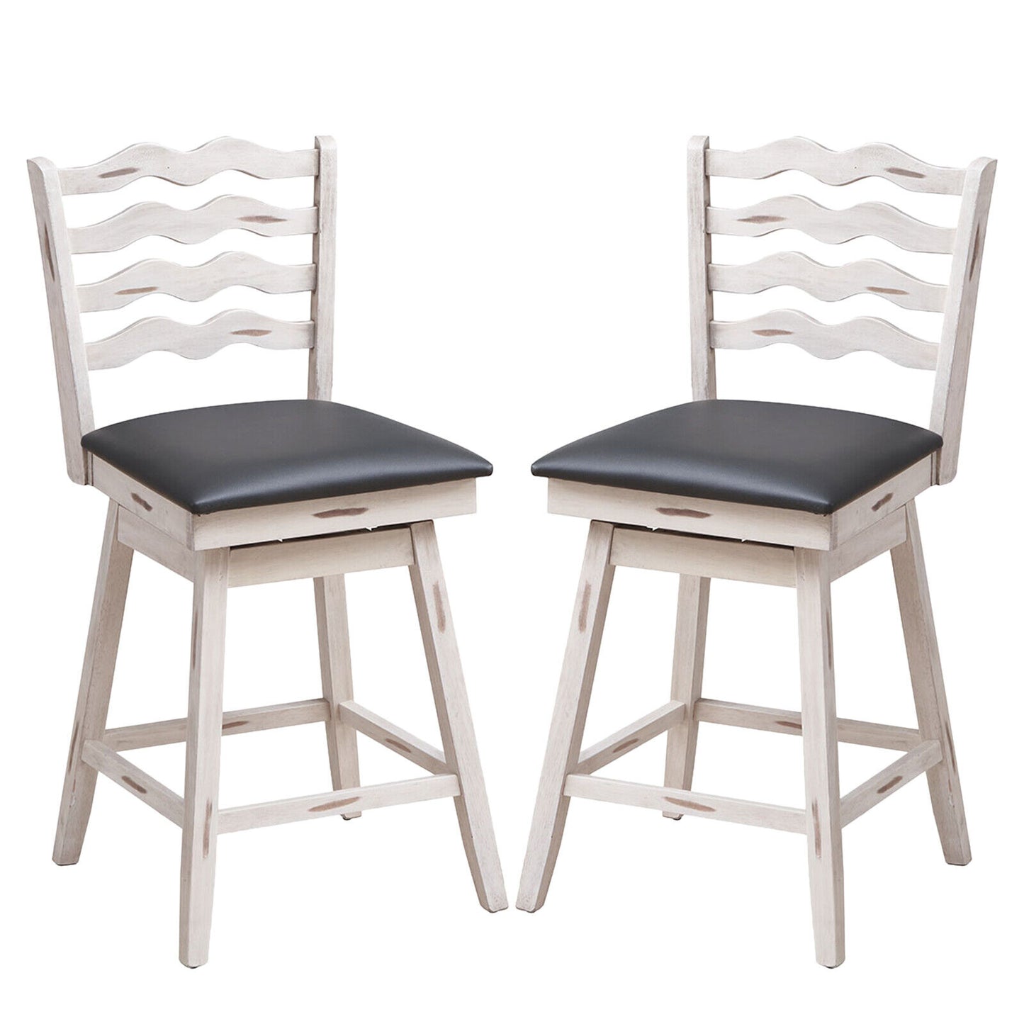 360° Swivel Bar Stools with Rubber Wood Frame and Ergonomic Backrest and Footrest