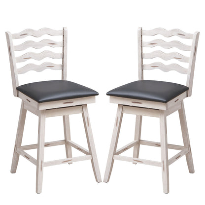 360° Swivel Bar Stools with Rubber Wood Frame and Ergonomic Backrest and Footrest