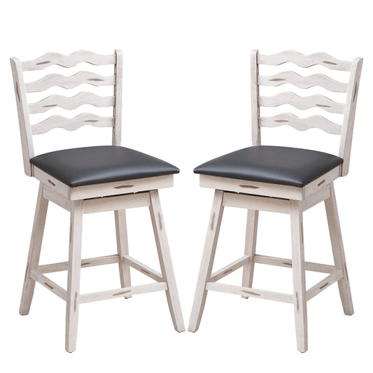 360° Swivel Bar Stools with Rubber Wood Frame and Ergonomic Backrest and Footrest