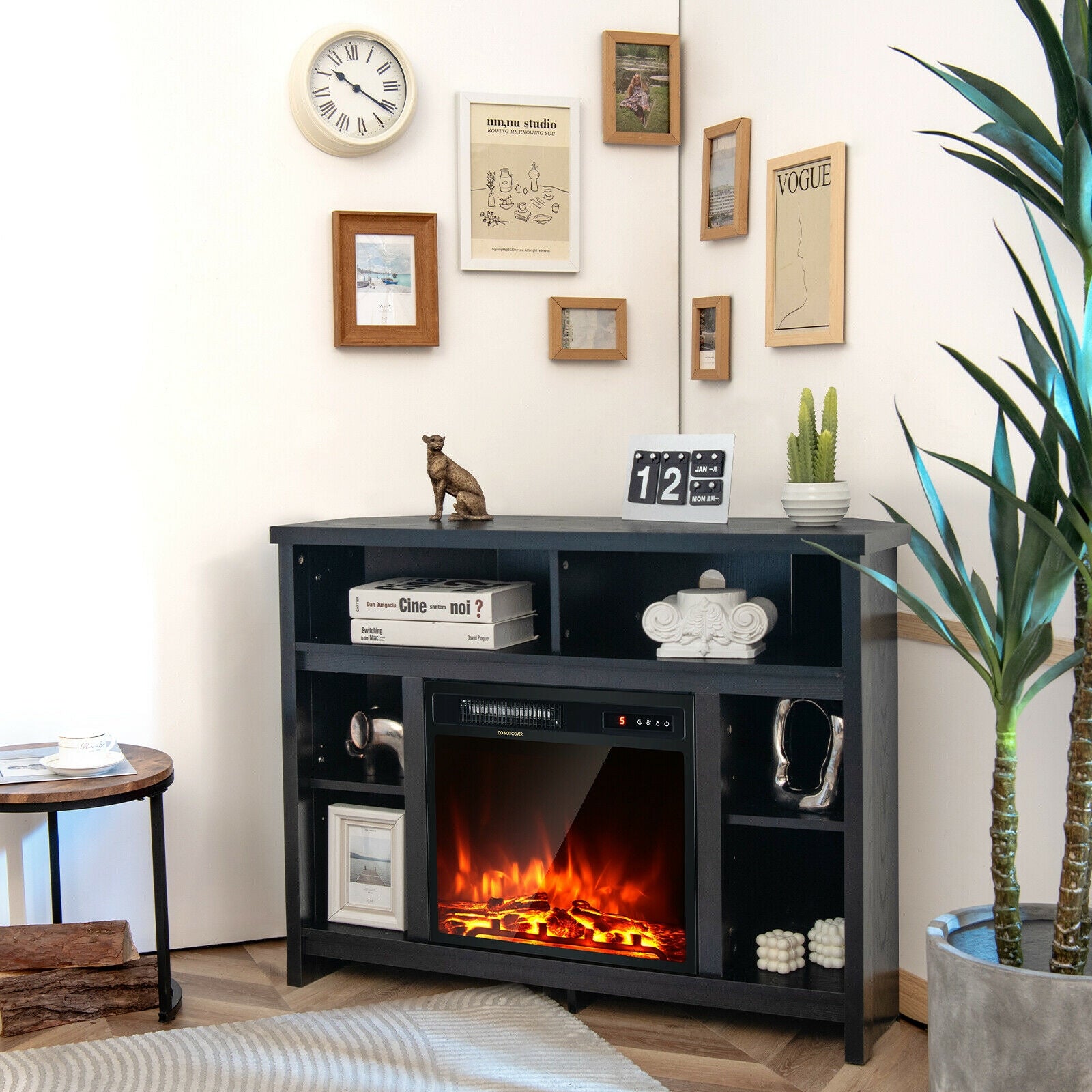 Modern Corner TV Stand with Adjustable Shelves for TVs up to 48 Inch-Black