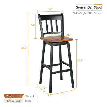 30.5 Inches Set of 2 Swivel Bar Stools with 360¬∞ Swiveling-Black