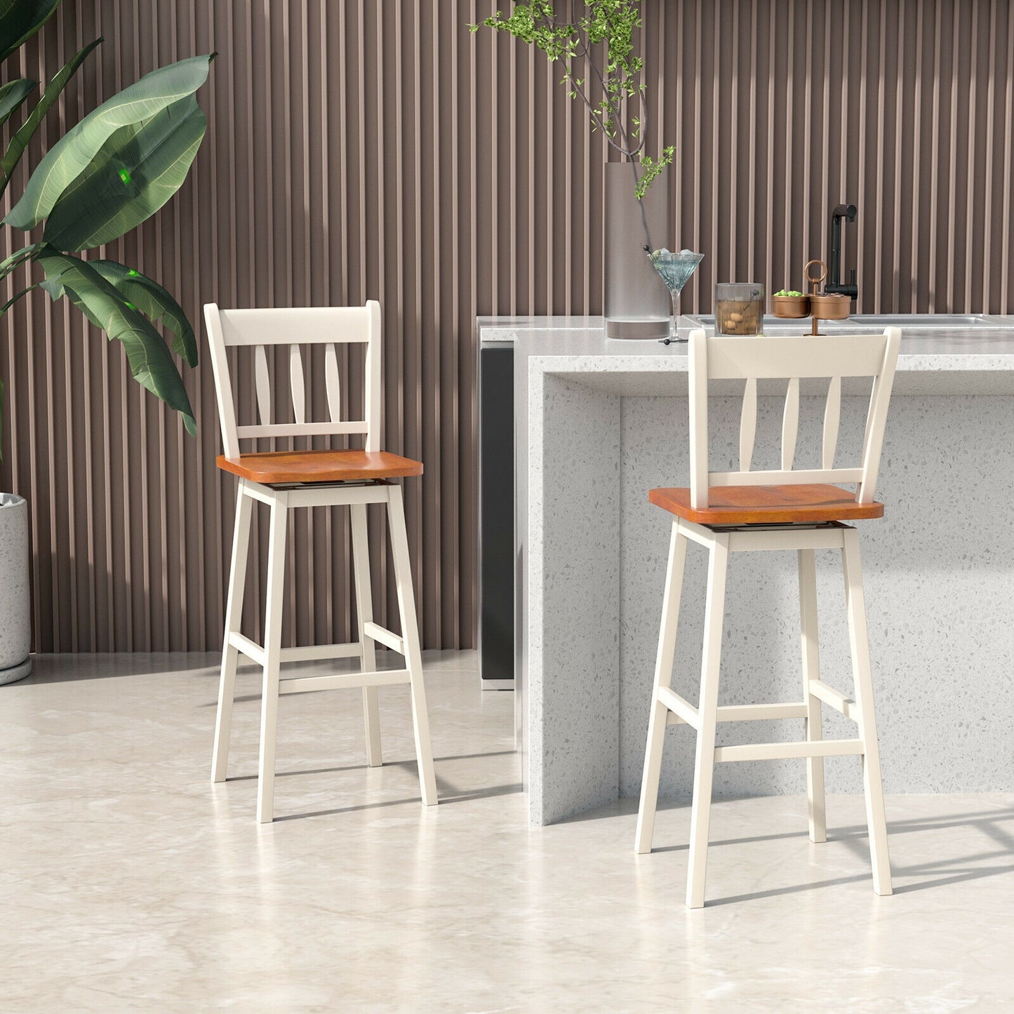 30.5 Inches Set of 2 Swivel Bar Stools with 360¬∞ Swiveling-White