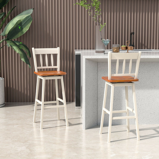 30.5 Inches Set of 2 Swivel Bar Stools with 360¬∞ Swiveling-White