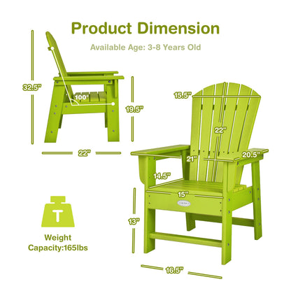 Patio Kids' Adirondack Chair with Ergonomic Backrest-Blue - Green
